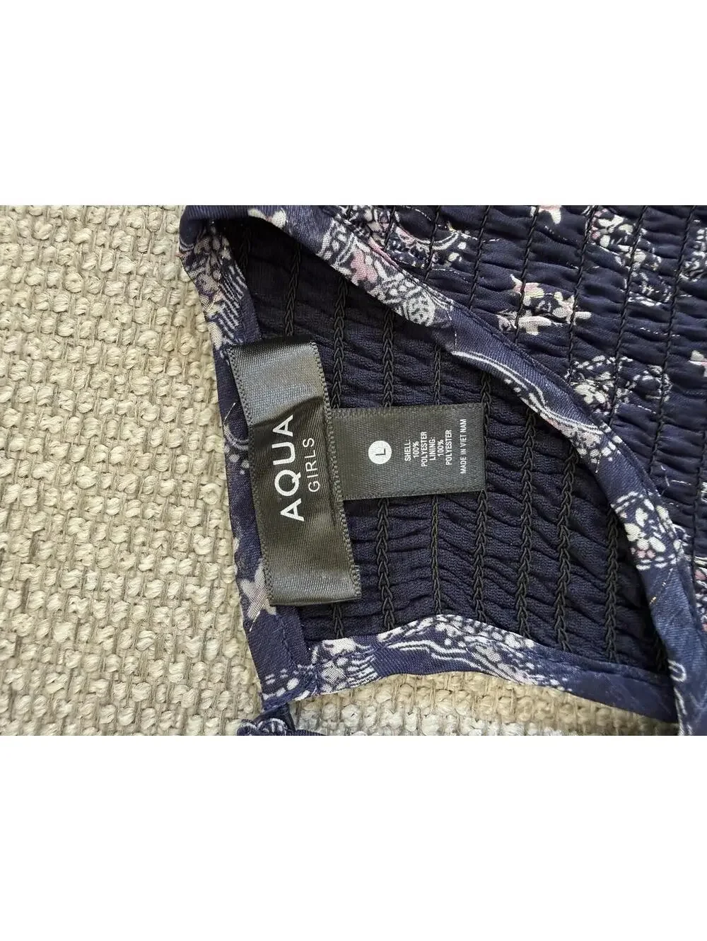 Aqua Girls Navy Paisley Smocked Dress Size Large Boho Flutter Sleeve Ruffle Hem